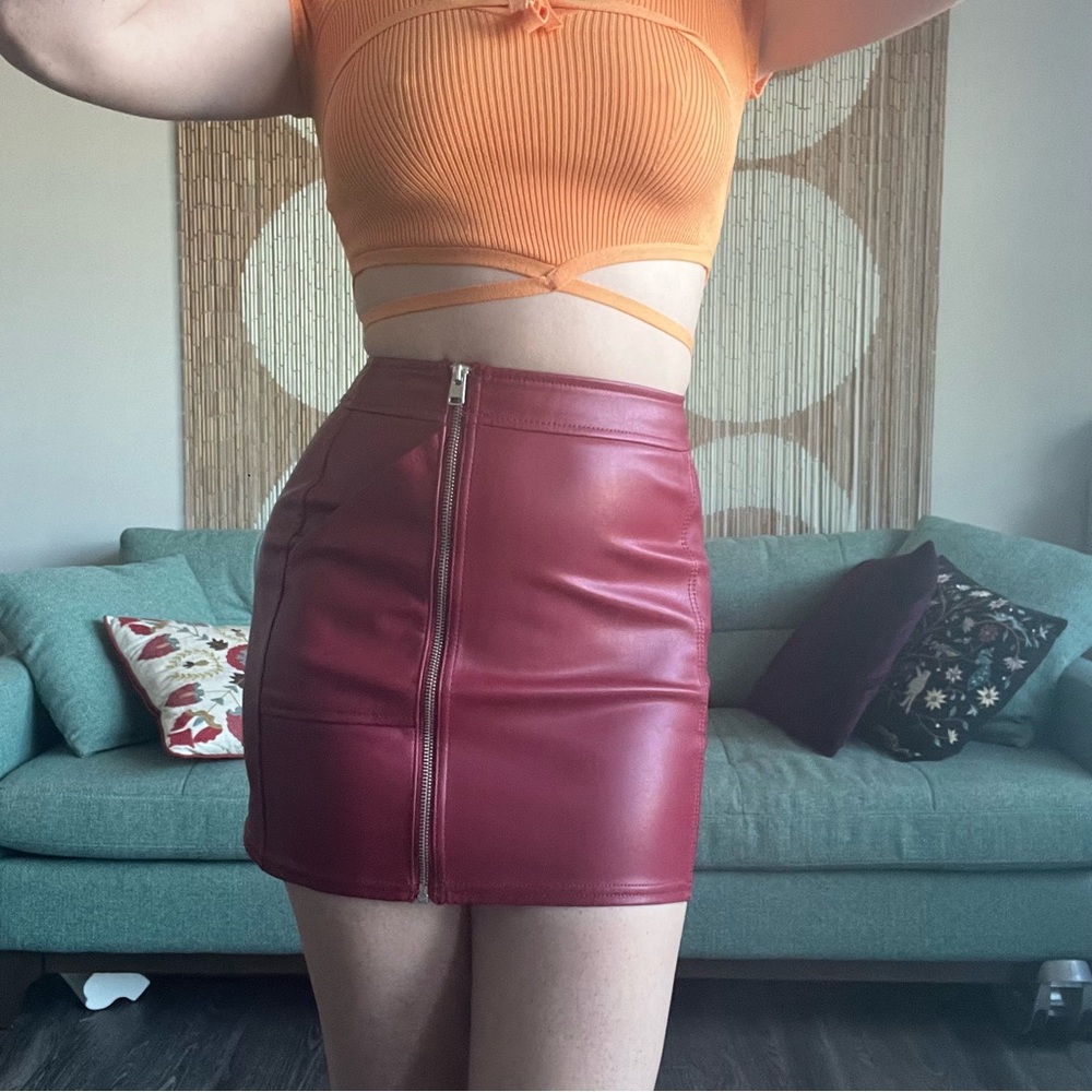 Cherry Red Faux Leather Mini Skirt Express Size 0